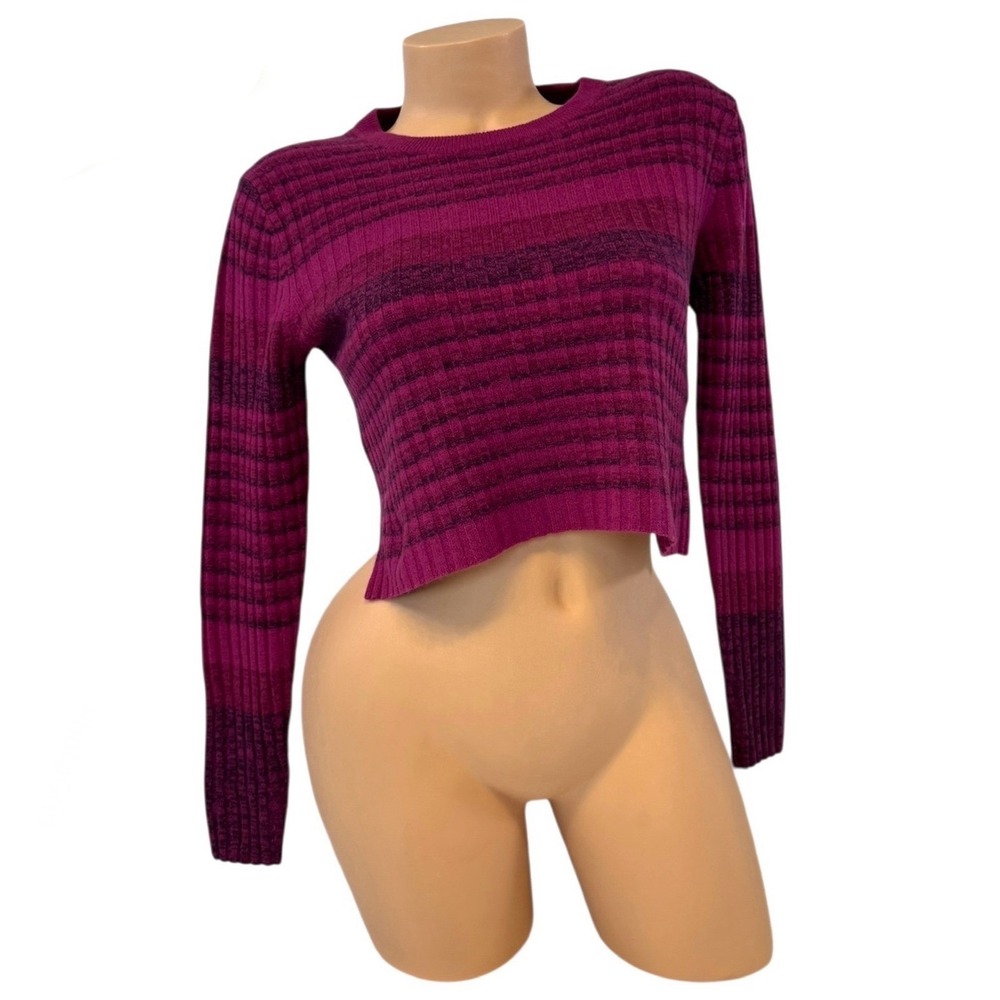 Babaton Aritzia Womens M Cropped Sweater Striped Purple Wool Linen Long Sleeve‎